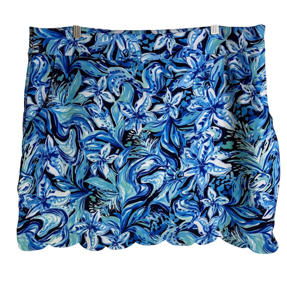 Stella Parker Golf Collection Blue Floral Scalloped Skort XL Tropical Lily Print